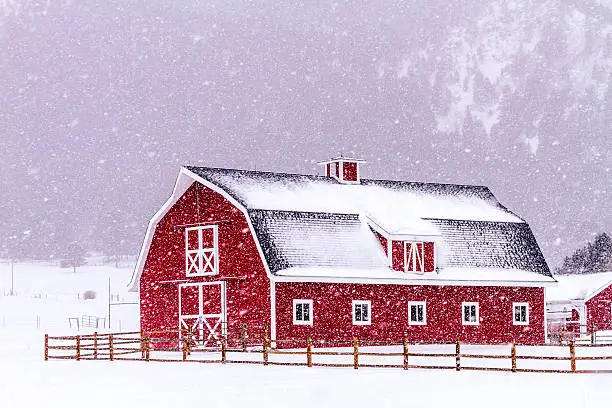 Photo of Red Barn in the Snow