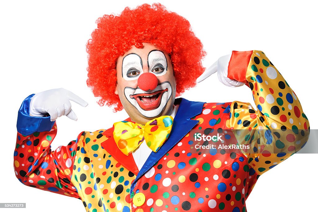 Clown Portrait of a smiling clown isolated on white 2015 Stock Photo