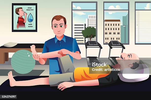 Physical Therapist Working On A Patient Stock Illustration - Download Image Now - 2015, Adult, Assistance