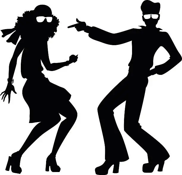 Vector illustration of Disco dancers silhouette