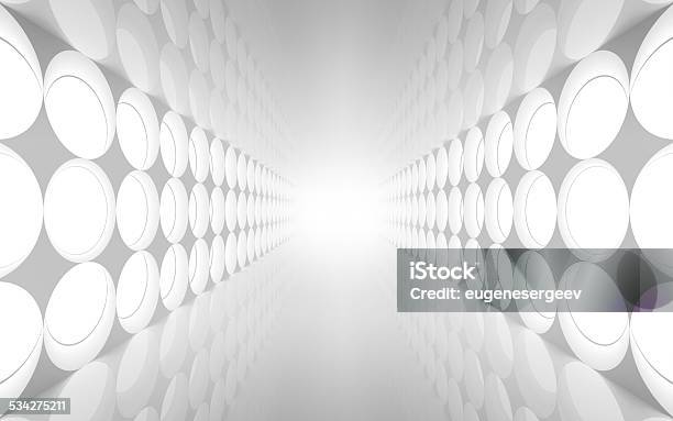White Abstract 3d Interior With Round Decoration Stock Photo - Download Image Now - Vanishing Point, Futuristic, Backgrounds