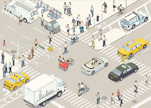 뉴욕 street 일러스트 - crosswalk information medium street road stock illustrations