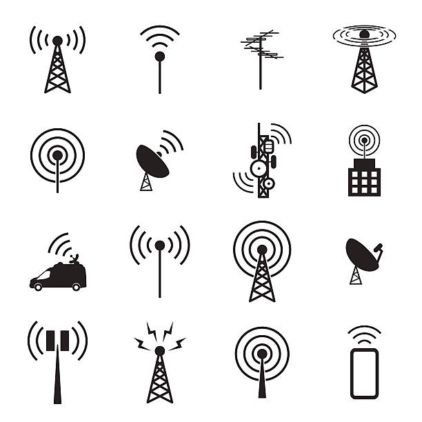 illustrations, cliparts, dessins animés et icônes de antenne ensemble d'icônes - poste de radio