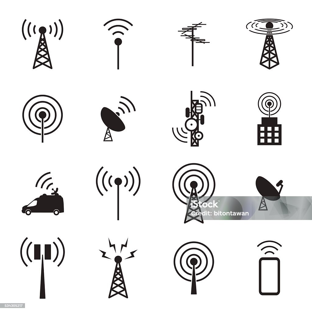 Antenna set di icona - arte vettoriale royalty-free di Torre delle telecomunicazioni