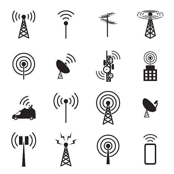 ilustrações, clipart, desenhos animados e ícones de antena conjunto de ícones - telecommunications equipment