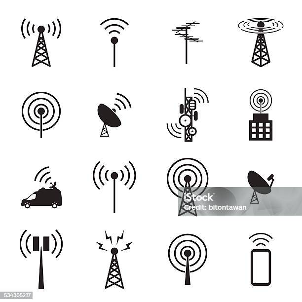 Antenna Icon Set Stock Illustration - Download Image Now - Communications Tower, Icon Symbol, Antenna - Aerial