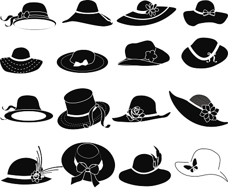 Ladies hat icons set in black.