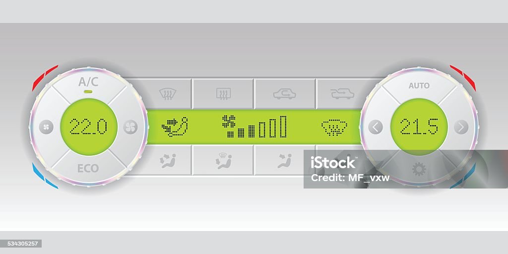 Digital air condition white dashboard design Digital air condition white dashboard design with dual ac and green lcd 2015 stock vector