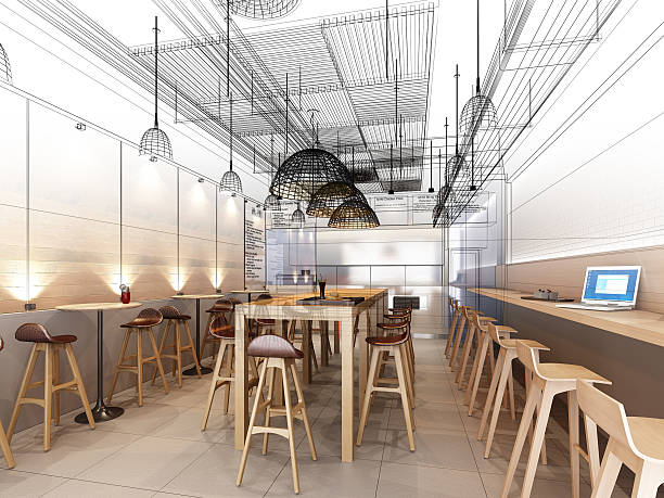 istock sketch design of resturant ,3d wire frame render 534305966