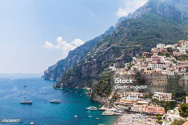 View Of Positano And The Mediterranean Sea Stock Photo - Download Image Now - Cityscape, Scenics - Nature, Sea