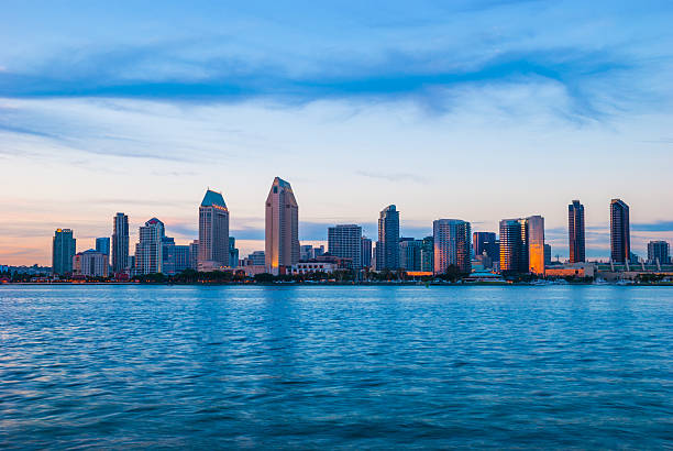 istock San Diego skyline and bay during sunset with soft clouds 534306559