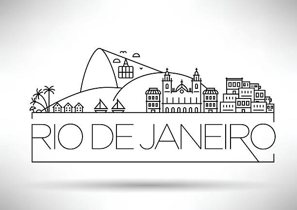 ilustraciones, imágenes clip art, dibujos animados e iconos de stock de lineal la ciudad de río de janeiro, brasil silueta con tipografía - sugarloaf