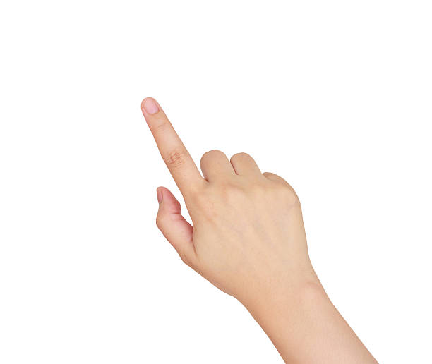 femmina mano toccare, che indica qualcosa di - human finger human hand pointing isolated foto e immagini stock