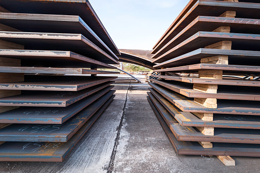 Stacked metal sheets. Heavy industry production