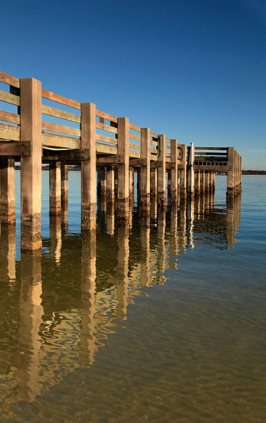 istock Barnacle Covered Qcean Fishing Pier Reflected in the Water 534307965