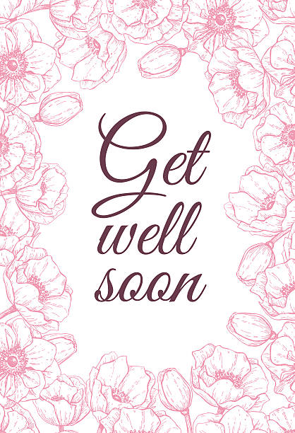 Vector Get well soon friendly card with delicate flower frame. Vector Get well soon friendly card with delicate flower frame. Hand drawn illustration get well soon stock illustrations
