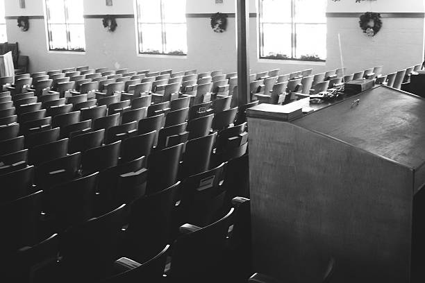 istock BW Christmas Decorated Church From Back 534311581