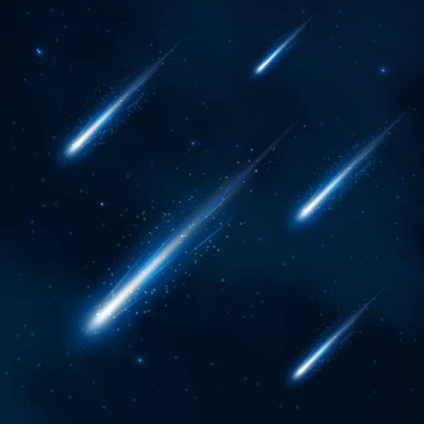 illustrazioni stock, clip art, cartoni animati e icone di tendenza di cometa doccia nel cielo stellato. sfondo astratto vettoriale - meteora