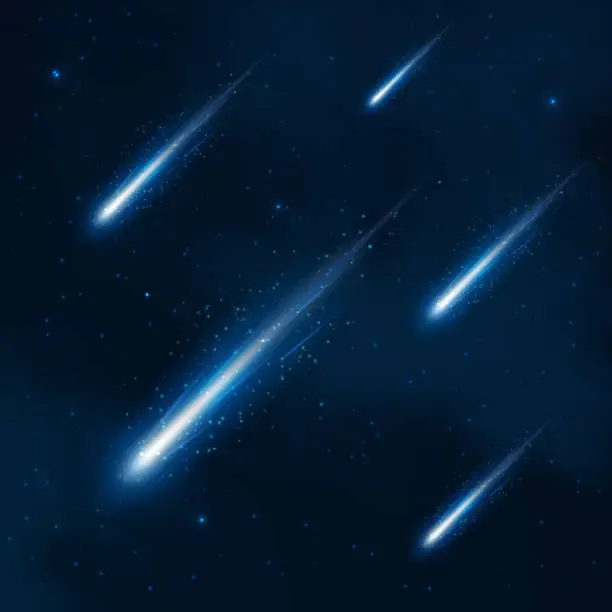 Vector illustration of Comet shower in the starry sky. Vector abstract background