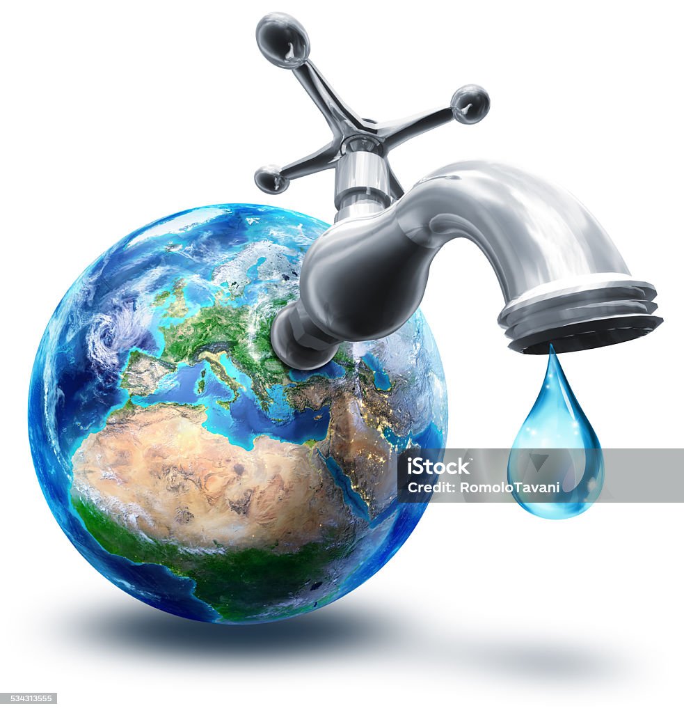 water conservation concept in Europe 3d rendering, Europe - Usa. Photorealistic globe with lots of details.  Water Stock Photo