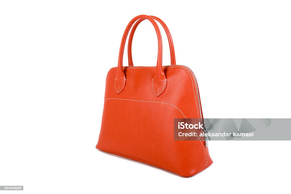 Orange Leather Handbag Woman's Orange  Leather Bag isolated on white background 2015 Stock Photo