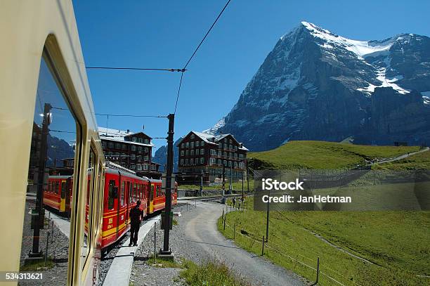 Eiger Mountain And Train In Kleine Scheidegg In Switzerland Stock Photo - Download Image Now