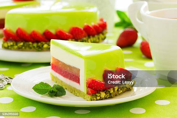Cake With Vanilla Yogurt And Strawberry Mousse Stock Photo - Download Image Now - Bakery, Cake, Close-up