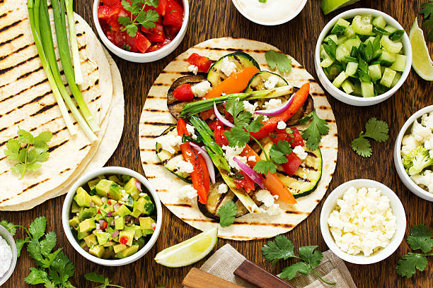 istock Vegetarian snack tacos with grilled vegetables and salsa. 534316476