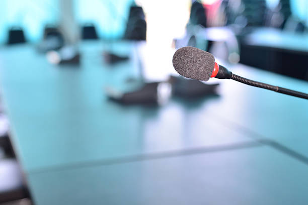 istock Short depth of field with front of microphone in focus 534319392