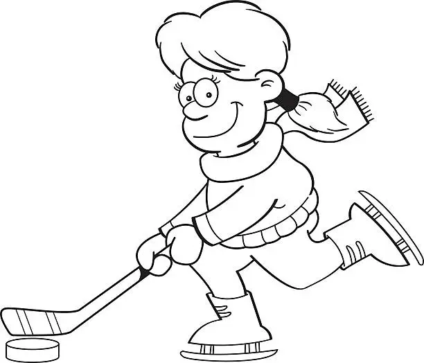 Vector illustration of Cartoon Girl Playing Ice Hockey