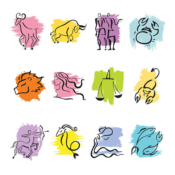 Horoscope Zodiac Star signs, vector set. Horoscope Zodiac Star signs. Illustrations of twelve. female scorpio tattoos stock illustrations