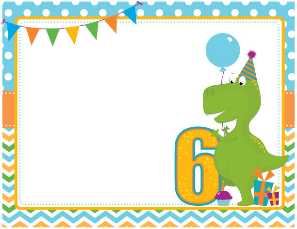 динозавр шестой день рождения карты - number 6 number birthday balloon stock illustrations