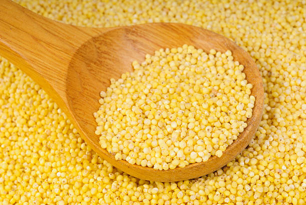 istock Wooden spoon with millet is on a millet background 534322132
