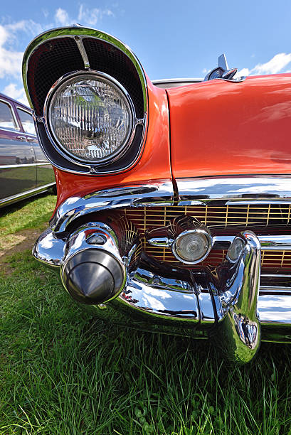 istock Headlight retro car on background of cloudy sky. Vintage 534322196