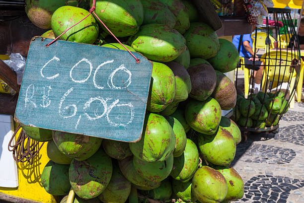 fresh green coconut on Ipanema in Rio de Janeiro