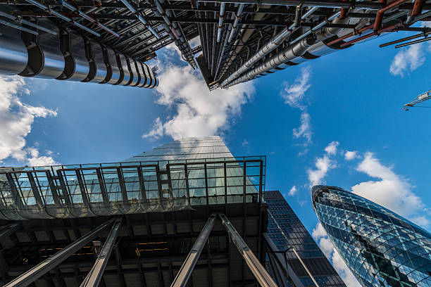 istock Low angle view of futuristic architecture, London 534324336