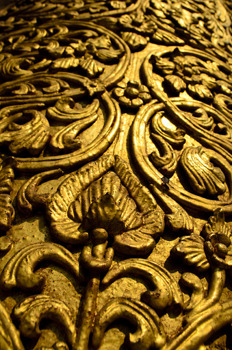Golden carving at Shwedagon Pagoda in Yangon, Myanmar