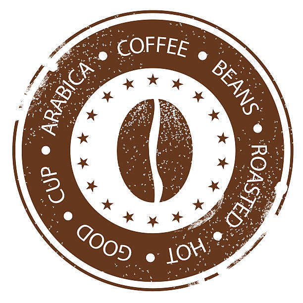 ilustraciones, imágenes clip art, dibujos animados e iconos de stock de grano de café vintage menú de la firma. caliente, tostado afligida redondo etiqueta - coffee circle coffee bean label