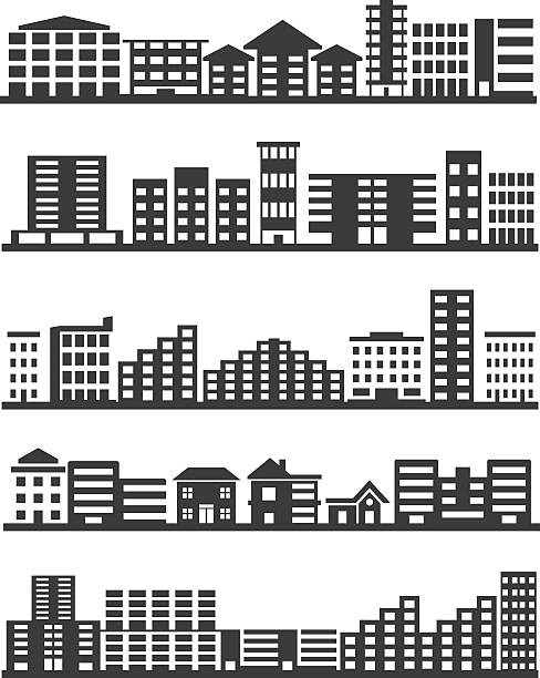 City icons set City icons set building silhouette stock illustrations