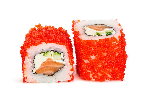 istock Uramaki maki sushi, two rolls isolated on white 534329120