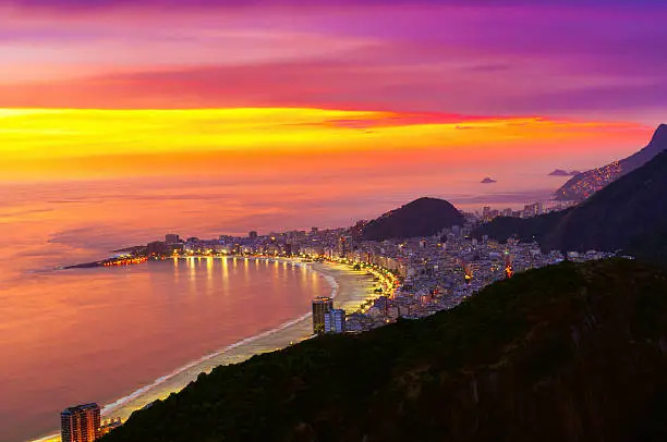 Night view of Copacabana beach in Rio de Janeiro. Brazil