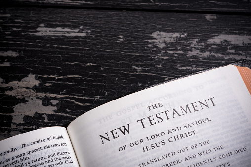 The King James Bible (public domain) open to the introduction page of the New Testament