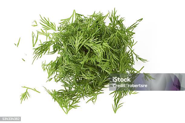 Chopped Fresh Dill On White Stock Photo - Download Image Now - Branch - Plant Part, Chopped Food, Close-up