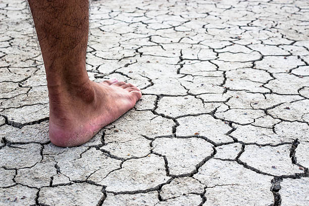 istock Young man on dry soil water lack. 534335172
