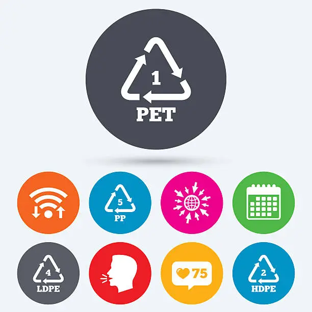 Vector illustration of PET, Ld-pe and PP. Polyethylene terephthalate