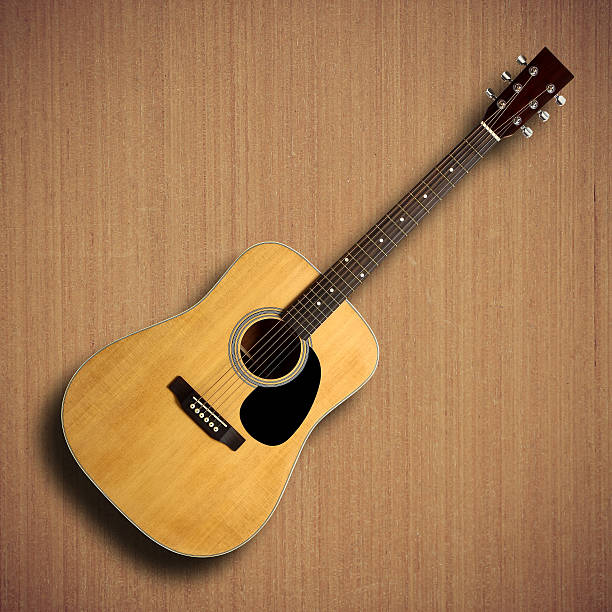 istock Acoustic guitar on wooden background 534336876