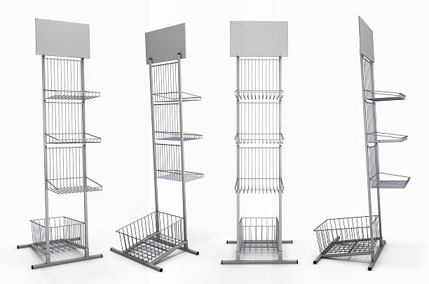 istock Metal rack with baskets for product exposition with blank shelf 534362445