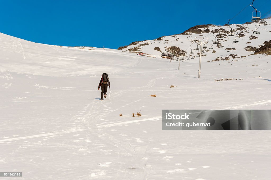 Road up along the Chairlift. When not riding a chairlift. We go on foot to the top. 2015 Stock Photo