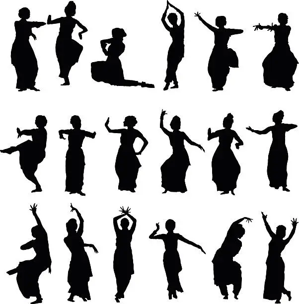 Vector illustration of silhouettes indian dancers