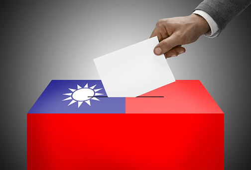 Ballot box painted into national flag colors - Republic of China - Taiwan